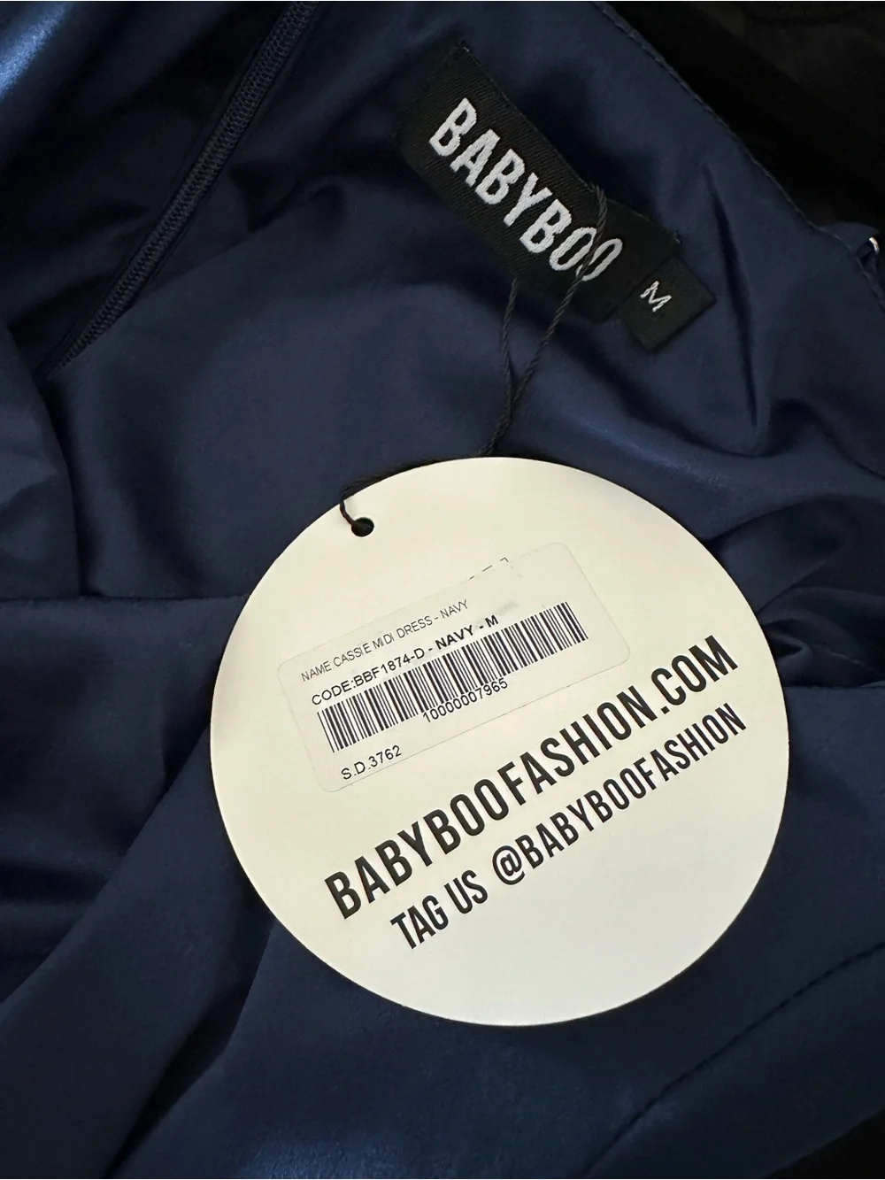 Babyboo Cassie Midi Dress in navy blue elegant, silhouette-hugging cocktail Sz M